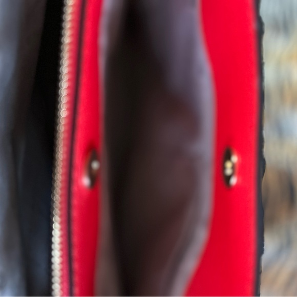 Michael Kors Savanna Medium Satchel Tote Handbag Brown and Red - Picture 6 of 10